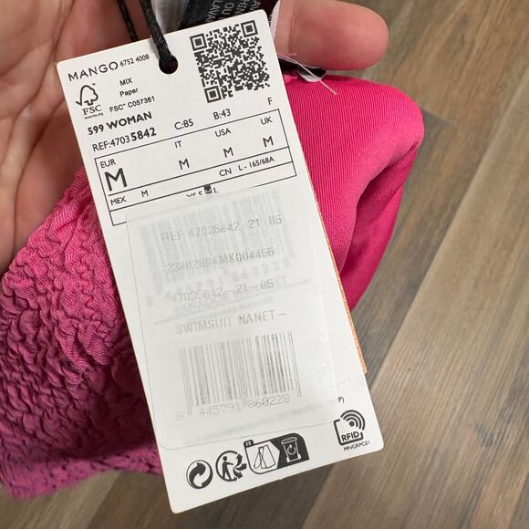 MNG Size Medium Swimwear Collection Halter One Piece Swimwear Pink Flower Trim - Picture 11 of 13